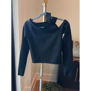 h:ours Black‎ Asymmetrical Cutout Long Sleeve Knit Top Small Revolve Edgy Chic